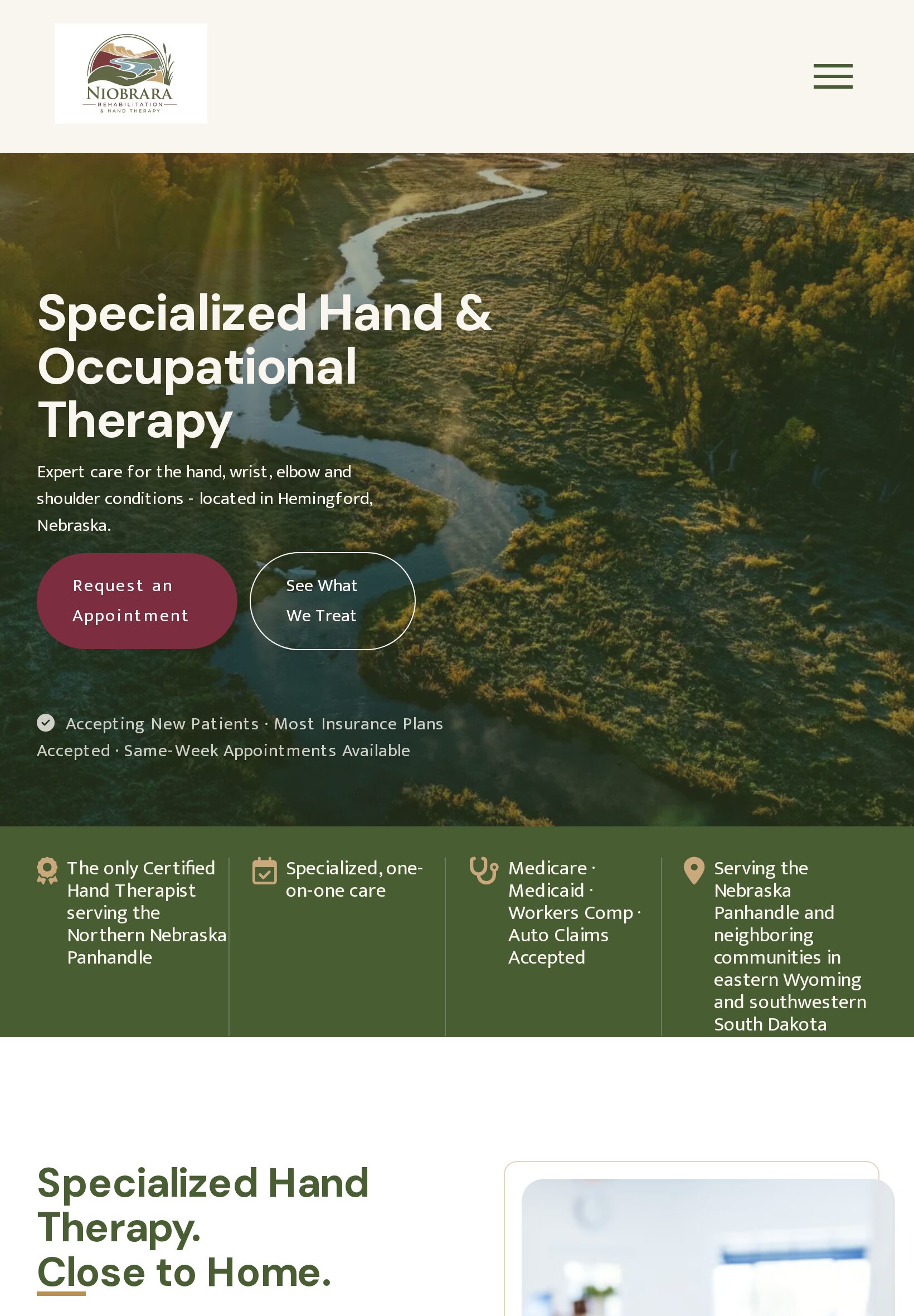 Niobrara Rehabilitation & Hand Therapy website shown on a tablet